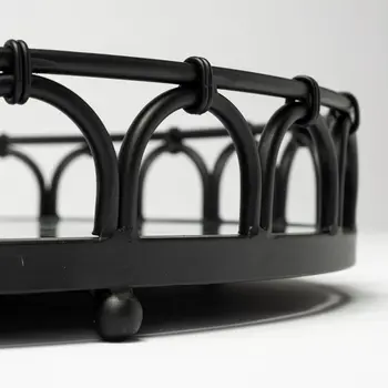 20" Black Round Metal Indoor Outdoor Serving Tray With Handles
