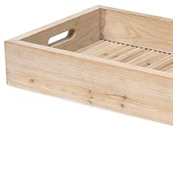 28" Natural Wood Indoor Outdoor Tray With Handles