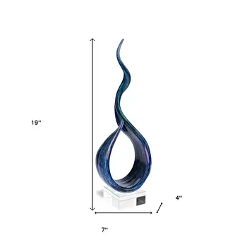 19" Blue and Green Murano Glass Modern Abstract Tabletop Sculpture
