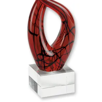 13" Clear Burgundy and Black Murano Glass Modern Abstract Tabletop Sculpture