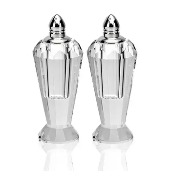 Handcrafted Optical Crystal And Silver Pair Of Salt And Pepper Shakers