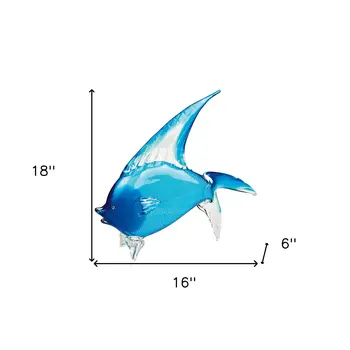 16" Blue Murano Glass Fish Figurine Tabletop Sculpture