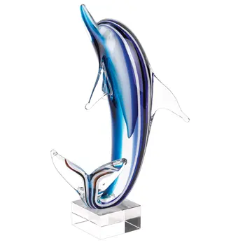 14" Blue Murano Glass Dolphin Figurine Tabletop Sculpture