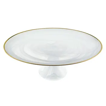 Handcrafted Optical Glass And White Gold Footed Cakestand With Gold Rim