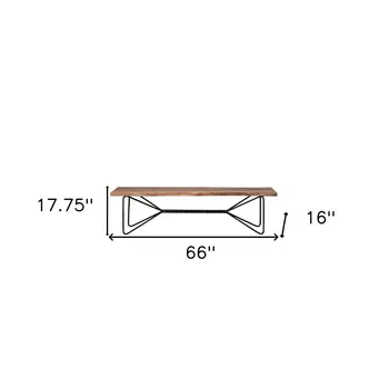 66" Brown and Black Distressed Live Edge Solid Wood Dining Bench