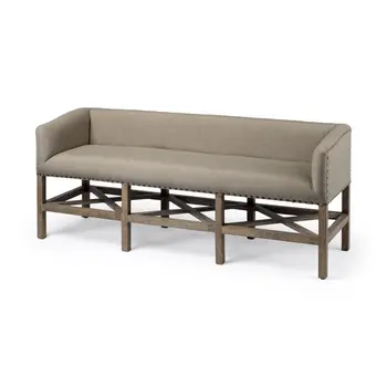 19" Beige and Brown Upholstered Cotton Blend Bench