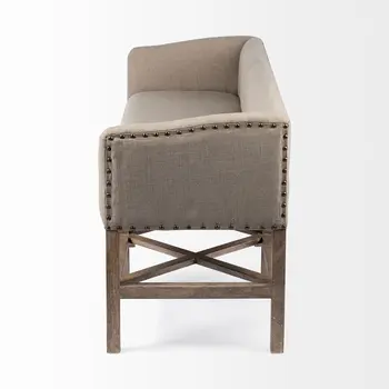 19" Beige and Brown Upholstered Cotton Blend Bench