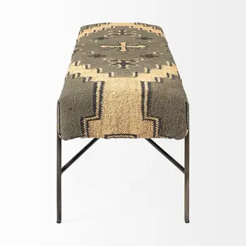 55" Green Brown and Black Upholstered Abstract Cotton Blend Bench