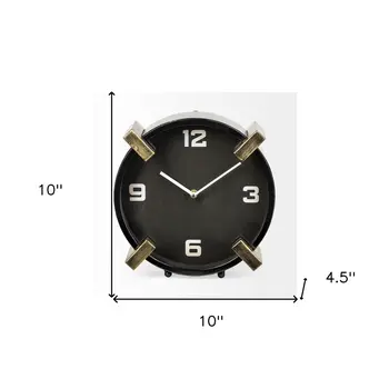 10" Black Stainless Steel Table Clock