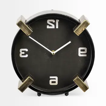10" Black Stainless Steel Table Clock