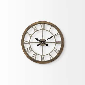 19" Whitewash Brown Round Modern Farm Wall Clock