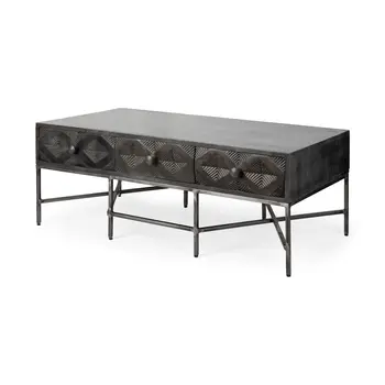 24" Brown Wood Coffee Table With Three Drawers