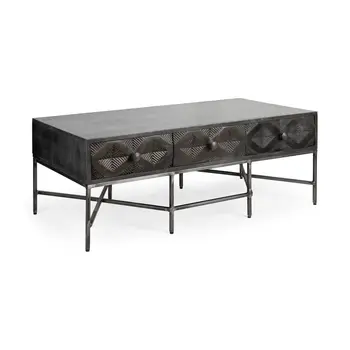 24" Brown Wood Coffee Table With Three Drawers