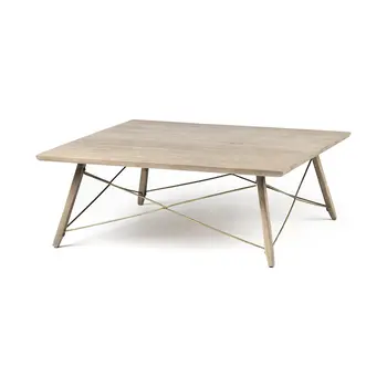 40" Brown and Black Solid Wood and Metal Square Coffee Table