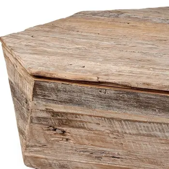 49" Natural Wood Octagon Distressed Lift Top Abstract Coffee Table