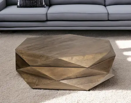 48" Brown Wood Hexagon Coffee Table