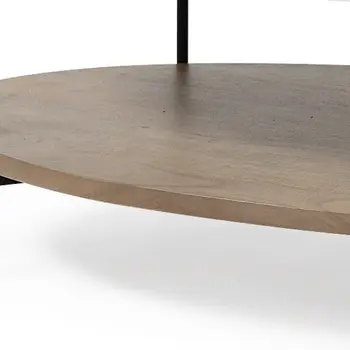 48" Brown and Black Genuine Marble and Metal Oval Coffee Table With Shelf