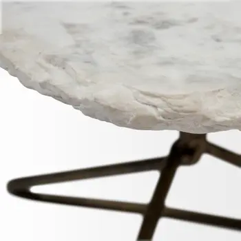 33" White and Gold Genuine Marble and Iron Free Form Coffee Table