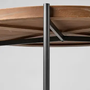 33" Brown and Black Solid Wood and Iron Round Coffee Table With Shelf