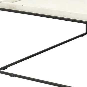36" White and Black Genuine Marble and Metal Square Coffee Table