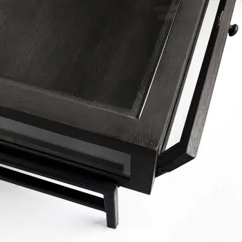 42" Brown and Black Glass and Metal Square Coffee Table With Two Drawers
