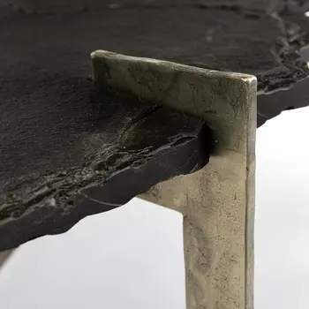 40" Black and Gold Stone and Iron Free Form Distressed Coffee Table