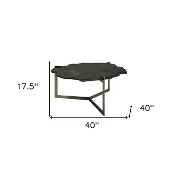 40" Black and Gold Stone and Iron Free Form Distressed Coffee Table