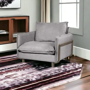 42" Gray and Brown Linen Arm Chair