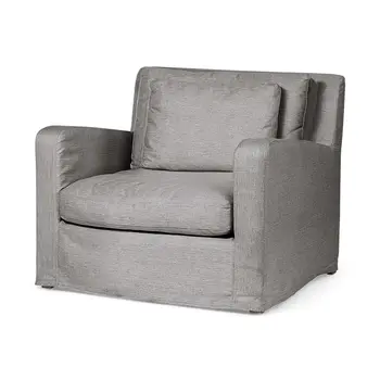 38" Gray and Brown Linen Arm Chair