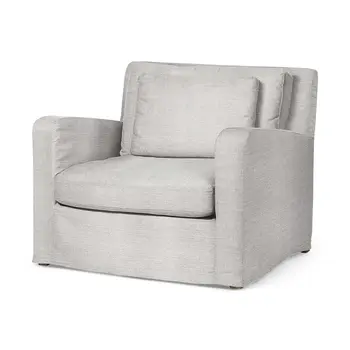 38" Light Gray and Brown Linen Arm Chair