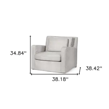 38" Light Gray and Brown Linen Arm Chair
