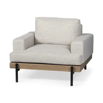 41" Cream and Black Fabric Arm Chair