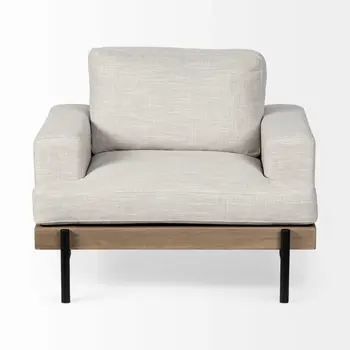 41" Cream and Black Fabric Arm Chair