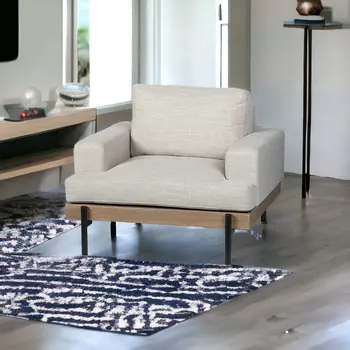 41" Cream and Black Fabric Arm Chair