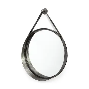 30" Black Round Metal Framed Rope Hanging Accent Mirror