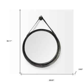 30" Black Round Metal Framed Rope Hanging Accent Mirror
