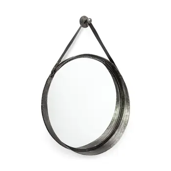 30" Black Round Metal Framed Rope Hanging Accent Mirror