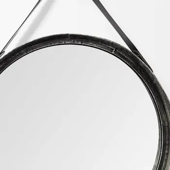 30" Black Round Metal Framed Rope Hanging Accent Mirror