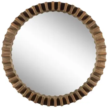44" Brown Round Wood Framed Accent Mirror