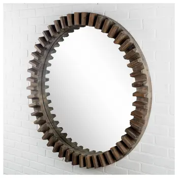 44" Brown Round Wood Framed Accent Mirror