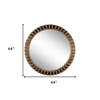 44" Brown Round Wood Framed Accent Mirror