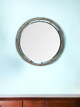 46" Brown Round Wood Framed Accent Mirror