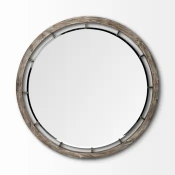 46" Brown Round Wood Framed Accent Mirror
