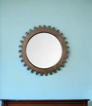 26" Dark Brown Abstract Wood Framed Accent Mirror