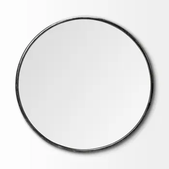 47" Round Black Metal Frame Wall Mirror