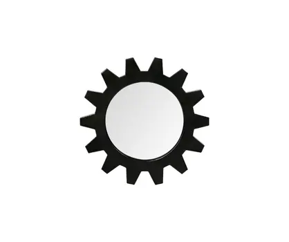 Cog 17" Round Black Metal Frame Wall Mirror