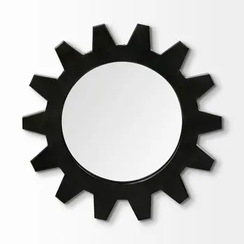 Cog 17" Round Black Metal Frame Wall Mirror