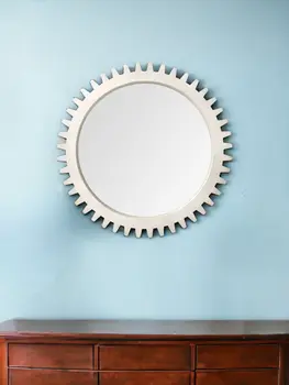 36" White Abstract Wood Framed Accent Mirror