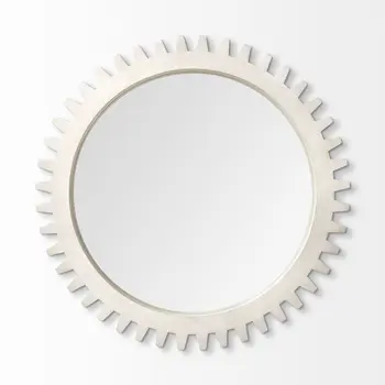 36" White Abstract Wood Framed Accent Mirror
