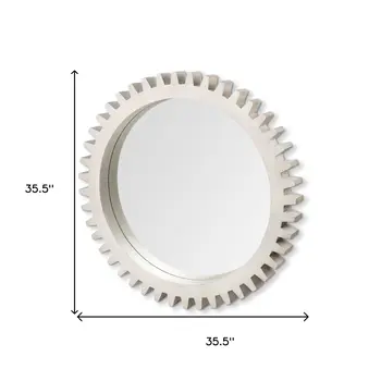 36" White Abstract Wood Framed Accent Mirror